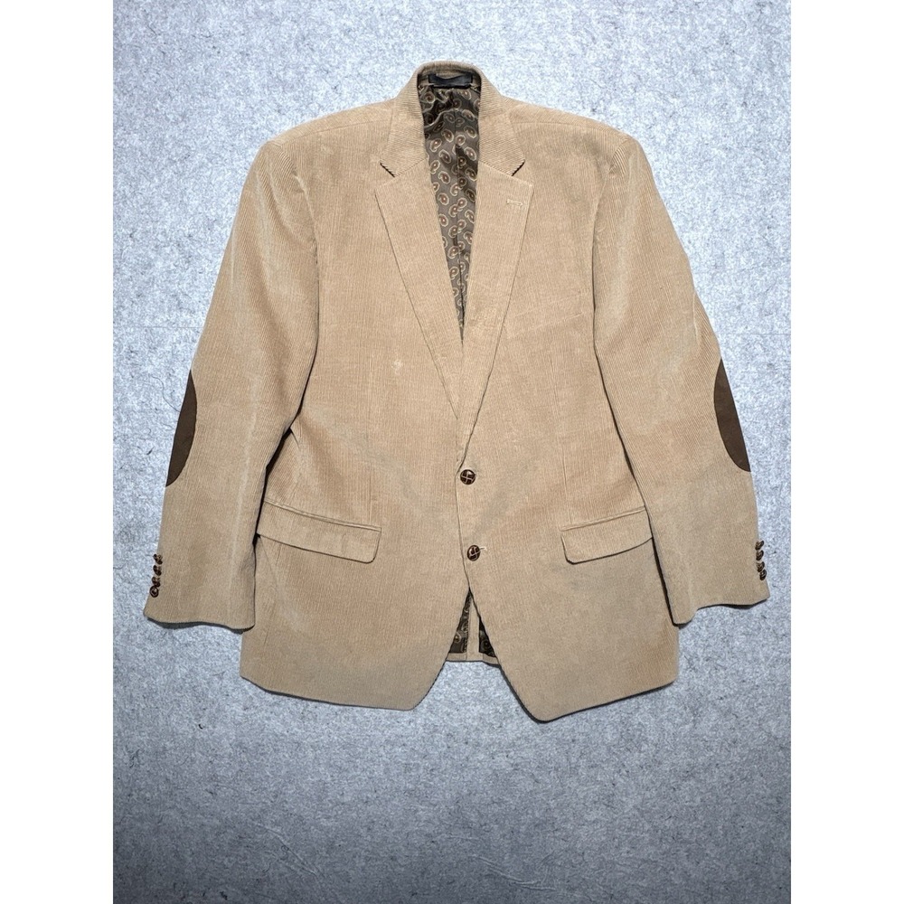Chaps Corduroy Sport Coat Blazer Tan 44R Cotton Notch Lapel Paisley Lined